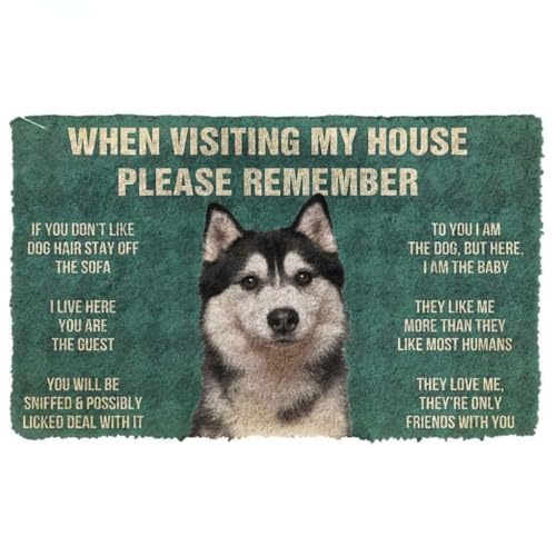 ���փ}�b�g �n�X�L�[���̉Ƃ̃��[�����o���Ă����Ă������� 50×80cm doormat PLEASE REMEMBER HUSKY DOG'S HOUSE RULES