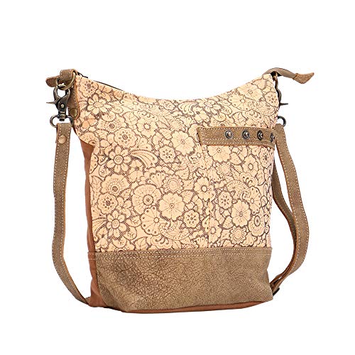 Myra Bag Apricot Upcycled Canvas & Leather Shoulder Bag S-14493