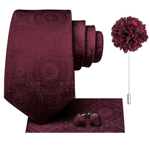 Image of Hi-Tie Men's Silk Ties Formal Woven Classic Necktie Pocket Square Cufflinks Lapel Pin Set Wedding Business