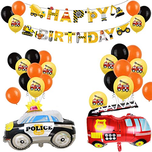 男の子のための誕生日パーティーの装飾 ハッピーバースデーバルーン ハッピーバースデーバナー 警察車両 消防車フォイルバルーン FU-681のサムネイル