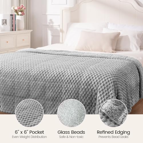 Image of Super Fuzzy Soft Fleece Sherpa Weighted Blanket 15 lbs for Adults, 3D Imitation Turtle Shell Luxury Weighted Throw for Better Sleep, Dual Sided Cozy Heavy Blankets for Couch Bed, Grey, 48 inch x 72 inch