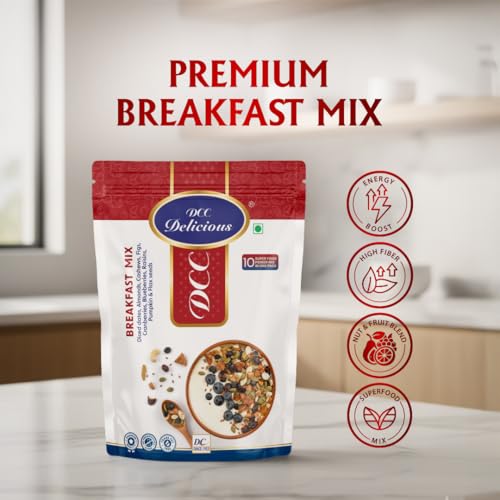 Image of DCC Delicious Breakfast Mix 200G | High Protein Morning Energy Mix of Almonds, Cashews, Fig, Dates, Berries, Raisins & Seeds | No Added Sugar | 200 Grams