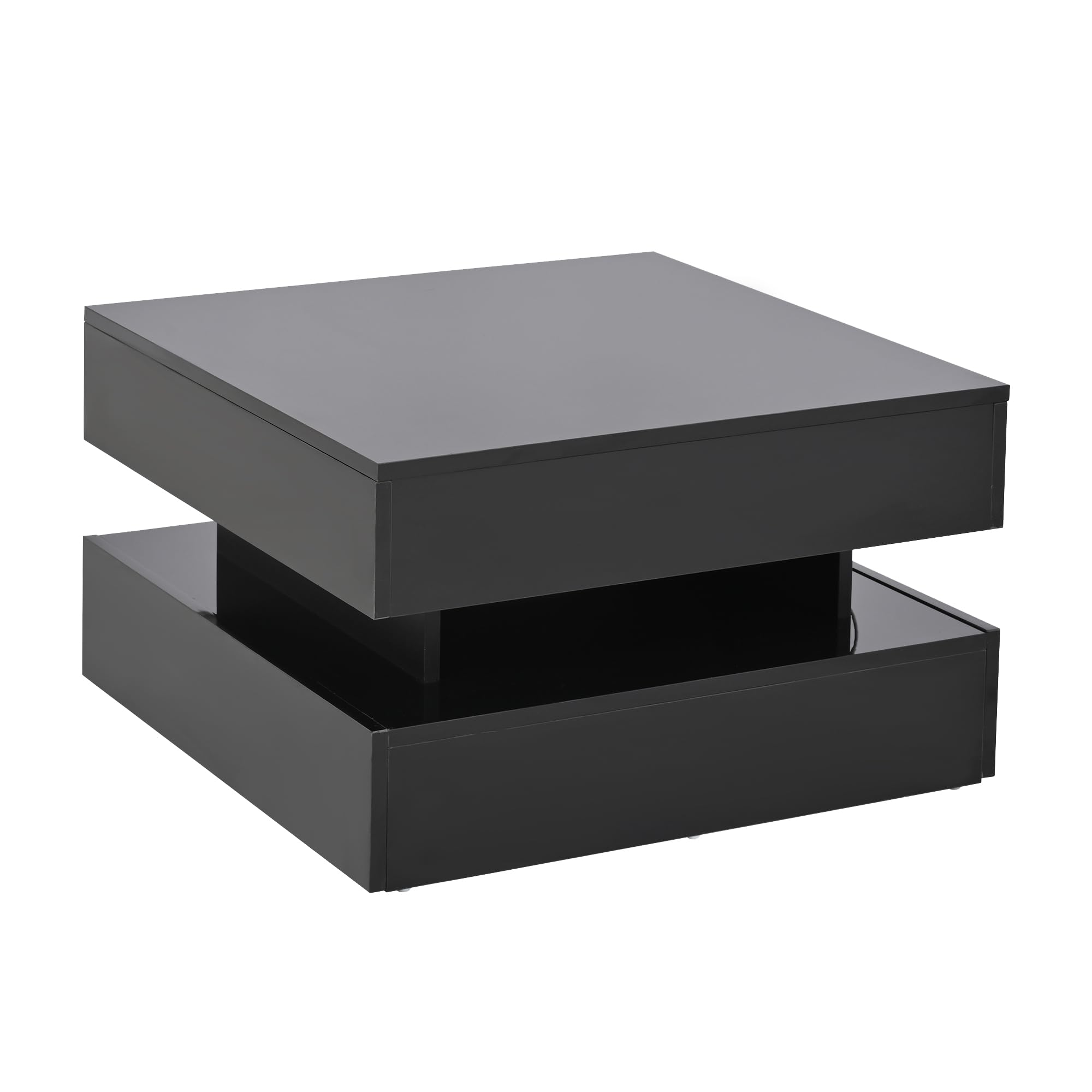 65 x 65 x 38,5 cm elevable mesa de salón auxiliar, mesa de centro brillante con barra de luz LED, mesa de sofá con 2 cajones, color negro