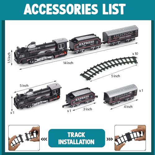 Image of VU Toys Small Rail King Train Set (3+ Years) with C-Type Charger - Rechargeable Battery Operated Steam Engine, Coal, Passenger, and 10 Round Track- with Smoke, Light & Music Train for Kids
