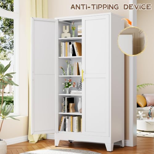 Image of winiowa Metal Pantry Storage Cabinet with 2 Doors and 5 Adjustable Shelves