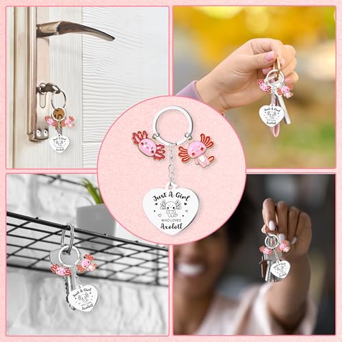Cute Axolotl Gifts for Girls Keychain - Animal Lover Gift Just A Girl Who Loves Axolotl Keychains, Cartoon Axolotl Pendant Keyring for Women Valentines Day Birthday Present4