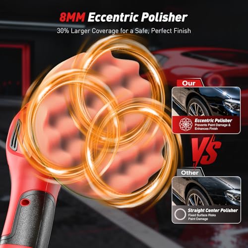 Image of 6 Inch Cordless Car Buffer Polisher: 2x4000mAh Batteries Car Buffer, Car Waxer Kit with 8 mm Orbit Block & 6 Speed Control (2500-6000 RPM) - for Car /Boat Detailing, Scratch Removal and Waxing