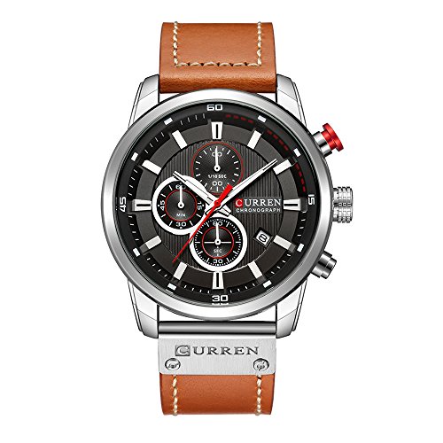Curren 8291 - Reloj de pulsera para hombre, correa de piel multifunción, impermeable, deportivo, de buena calidad Curren 8291 - Reloj de pulsera para hombre, correa de piel multifunción, impermeable, deportivo, de buena calidad