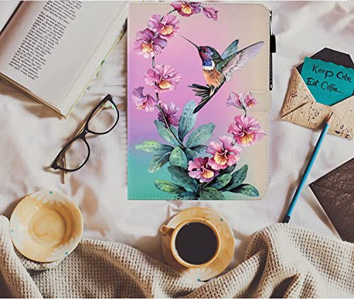 KEROM Universal 10 Inch Tablet Case, Universal 10.1 Inch Tablet Case, PU Leather Folio Stand Case Protective Cover for All 9.5" - 10.5" Tablets, Hummingbird