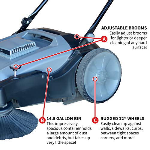 Tomahawk Industrial 38" Walk Behind Push Sweeper with Triple Power Side Brooms Floor Cleaning of Dust Litter Grass by Tomahawk Power - Used condition - Image 3