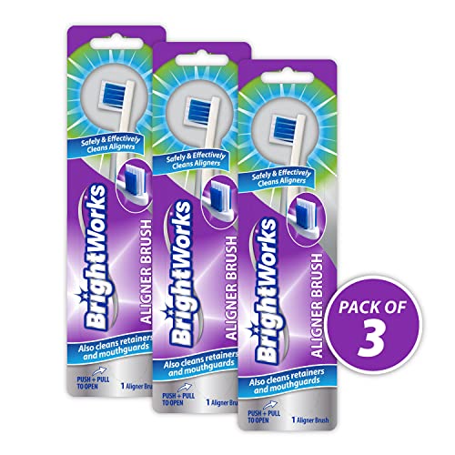 BrightWorks Aligner Brush (3 Pack) Safely and Effectively Cleans Aligners, Retainers, Mouth Guards, and Night Guards. Easy to Use and Safe for Most Dental Appliances.