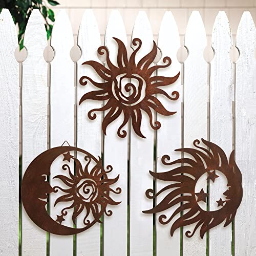 Limygus Sun Silhouette Wall Hanging, Wrought Iron Sun Wall Sculpture, Metal Wall Decoration, Wall Art, Hanging Living Room, Bedroom, Indoor And Outdoor Accessories, Set Of 3 #TOP3
