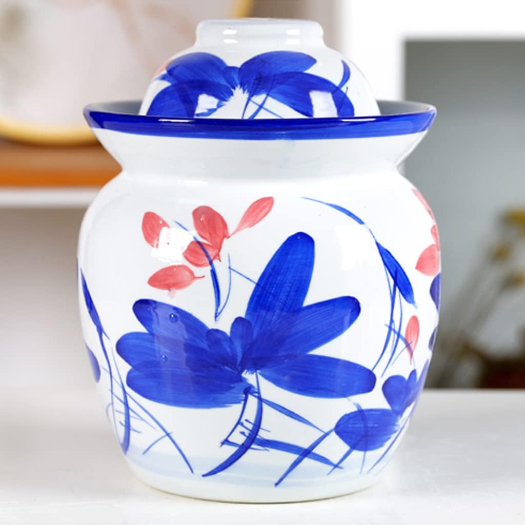 White Traditional Chinese Porcelain Pickle Jar, Ceramic Fermentation Crock Pickling Pot,Fermenting Jar with Water Seal Airlock Lid Stoneware Fermenter for Kimchi Sau 7KG