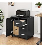 YITAHOME Mobile File Cabinet, 3-Drawer Lockable Filing Cabinets for Home Office, Printer Stand, S...