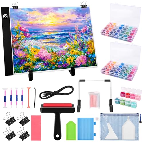 Diamond Painting Storage Accessories Kit with A3 LED Light Pad Bead Organizers Drill Pens Storage Boxes and Tools for Adult