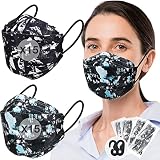JIOJIG Masque FFP2 Couleur 30 pièces avec 30 crochets, Certifié CE 4 Couches Hawaii Imprimé mode Masques Noir FFP2 de Poisson 2 Couleur, EN149 Classe de Protection anti poussiere Confortable Adulte