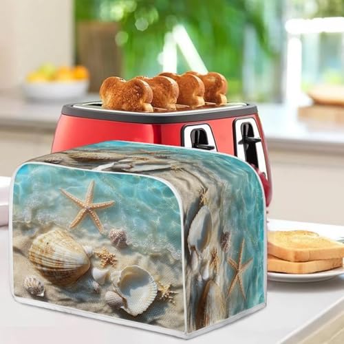 Image of Talayituse Starfish Seashell Beach Print Toaster Cover 2 Slice Wide Slot, Lightweight Bread Maker Cover Dust Protection Washable Appliance Bag, S