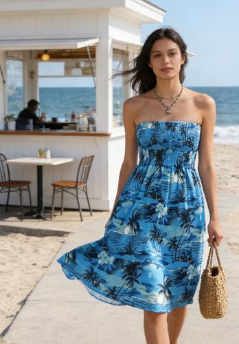 Image of Zyyfly Strapless Dress for Women Summer Beach Boho Smocked Tube Top Dress