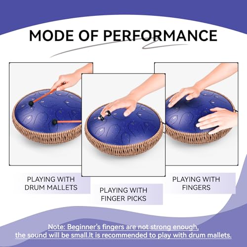 Steel Tongue Drum - 15 Notes Steel Drum - 14 Inch Handpan Drum Instrument with Music Book,Tongue Drums Instrument Mallets and Carry Bag, Deepblue by natraldrum - Image 4