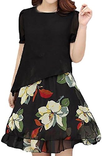 Amazon Co Jp Canacreer ワンピース 花柄 ワンピ レディース シフォン チュニック 半袖 丸首 ひざ丈 大人 3l 衣装 デート フレア リゾート 着痩せ 部屋着 冬 二次会 旅行 切り替え Tシャツ お呼ばれ 袖あり 服 服装 女装 ネイビー Xxl
