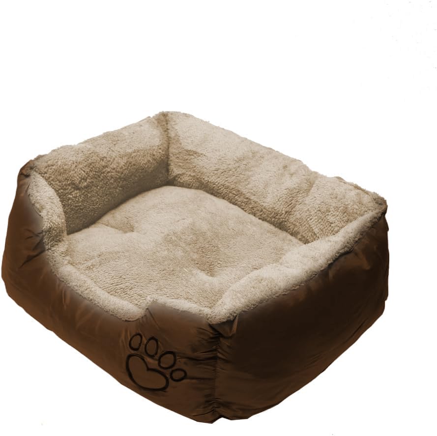 Pet Basket (Brown) Soft Comfy Washable Dog Cat Fabric Warm Basket Pet Bed Pad with Fleece Lining Comfortable Cushion for Pet (Large (75 x 58 x 19) cm)
