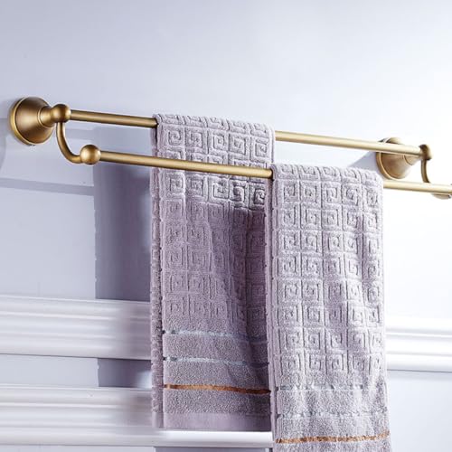 Porte-serviettes double barre en laiton ancien authentique de 55 cm