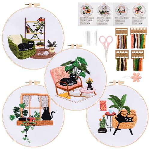 Kit de broderie chat débutant point de croix estampillé et entraînement motif chat
