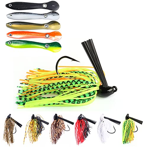 5 Pcs Bionic Soft Fishing Lures With 6Pcs Weedless Swimming Jigs #TOP7