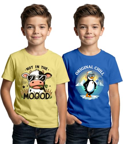 Image of XENOVAURBAN Kids Tshirt 2 Combo for Boys /Girls | Cotton Fabric | Graphic Printed Round Neck T-Shirt for Kids - KRN2-PRINTED-PAR