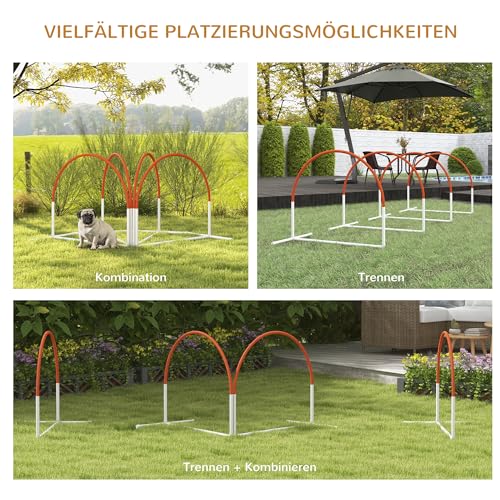 PawHut Agility Set Hunde 4-teiliges Agility-Ausrüstung für Hundetraining Steckhürdenset mit Slalomstangen Tragetasche Trainingszubehör Koordinationstraining Agilityset für Spiele Training