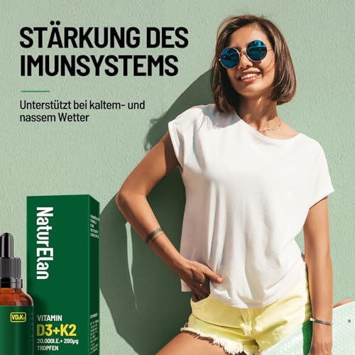 NaturElan Vitamin D3 K2 hochdosiert Tropfen - 20000I.E. + Vitamin K2 MK7 200 mcg pro Dosis, Vegetarische, Ohne Zusätze, Laborgeprüft - Detailansicht 2 | Tages Deals