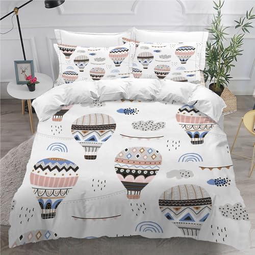 Funda Nordica Cama 90 Dibujos Animados Juego de Ropa de Cama 3 Piezas con Patrón Globo aerostático Funda Nórdica de Microfibra 135x200cm y 2 50x75 cm Funda de Almohada Cama Individual niños y jóvenes