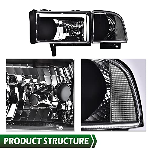 Image of GRAND ORANGE Led Drl Headlights Assembly, Compatible with Dodge Ram 1500 2500 3500 1994 1995 1996 1997 1998 1999 2000 2001 2002 Clear lens Black Housing Clear Reflector