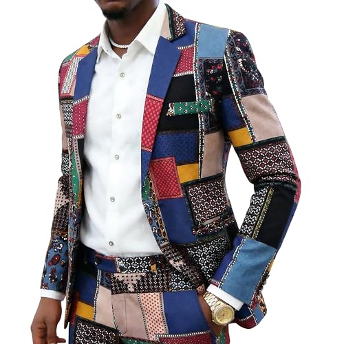Cloudstyle Mens 2 Piece Print Suit Floral Party Dress Jacket Slim 2 Button Blazer Pants