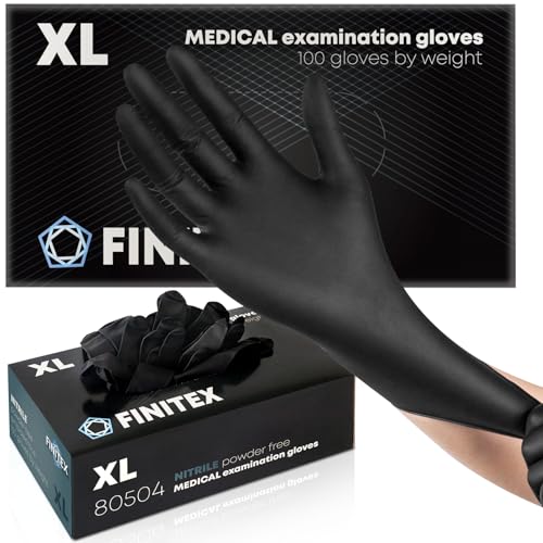 FINITEX Black Nitrile Disposable Gloves, 5.0mil, XL, 100pcs Powder-Free & Latex-Free Food Grade Medical Exam Cleaning Tattoo Nitrile Gloves