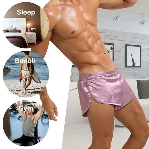 QiaTi Men's Silk Boxer Shorts Athletic Supporters Jockstrap Boxers Underwear Silky Side Split Lounge Short Pants for Men4