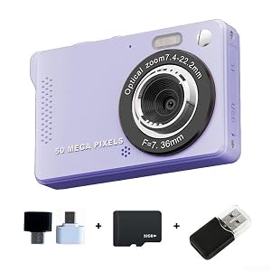 Appareil photo numérique 4K 50 MP pour débutants, zoom 16x portable, caméra de voyage avec zoom 16x, petite caméra vidéo LCD de 7,1 cm pour le contenu (violet 32 Go)