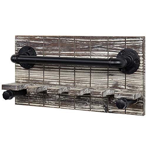 Mygift Rustic Torched Wood Baseball Holder And Bat Rack With Black Industrial Metal Pipe, Wall Mounted Garage Sports Equipment Holder - Holds 5 Bats And 3 Balls #TOP6