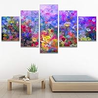 SIGNWIN 5 Panel Canvas Wall Art Modern Art Bohemian Bouquet Colorful Cool Floral Group Multicolor Photography Realism for Home Decorations Ready to Hang - 60