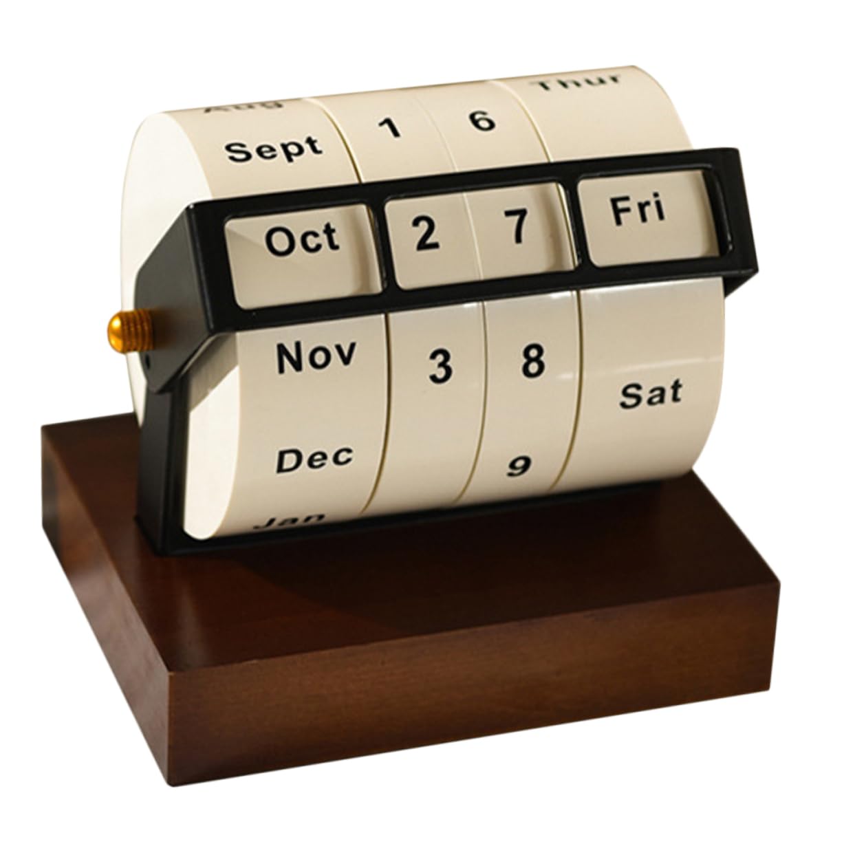 Calendario perpetuo vintage: scrivania girevole in metallo, calendario a blocchi di legno rotante manuale per la scrivania in ufficio a casa, data, settimana, mese