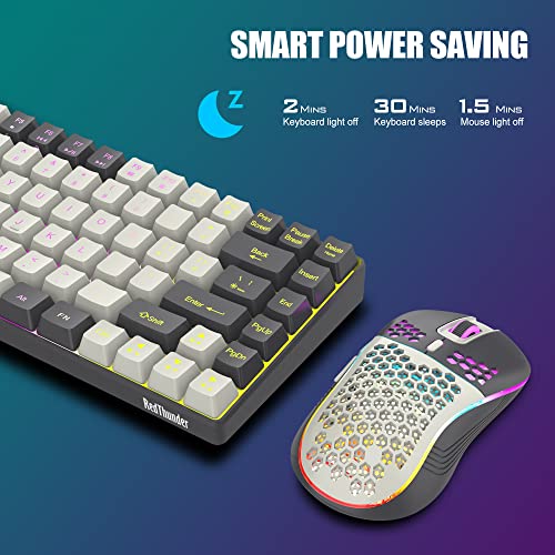 Redthunder K84 Wireless Keyboard And Mouse Combo, Rgb Backlit Rechargeable Battery, 75% Layout 84 Keys Tkl Ultra Compact Gaming Keyboard & Lightweight 3200 Dpi Honeycomb Optical Mouse (White-Gray) #TOP5