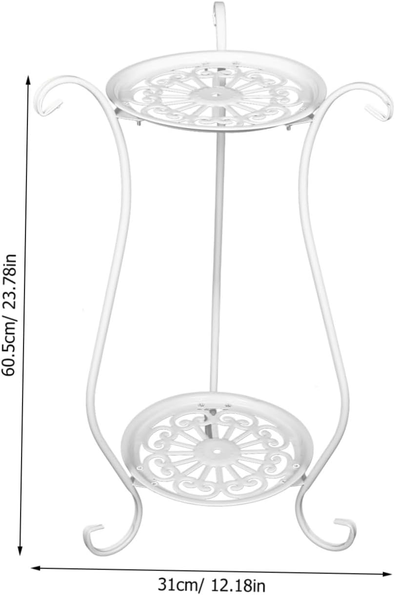 White 2 Tier Iron Birdbath Stand with Stable Construction and Weather Resistant Finish, round Metal Pedestal Bird Baths for Patio and Outdoor Use