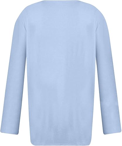 Miniatura 3 de JJHAEVDY Sudadera para mujer, con botones, cuello en V, panel en el pecho, sudaderas fruncidas de color liso, manga larga, trajes elegantes