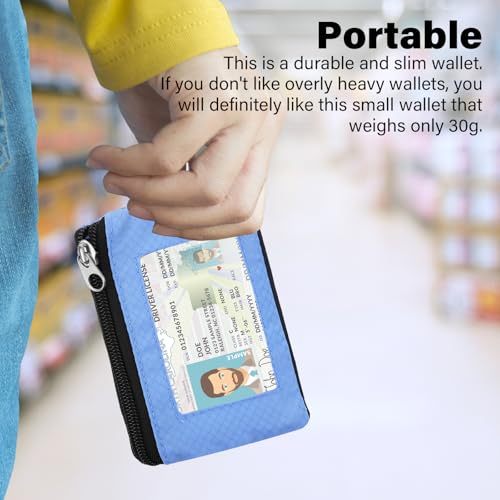 Image of Minimalist RFID Wallet with Lanyard, Multi-Functional ID Case with 2 Zipper Pockets and Key Chain for Men and Women, Tactical Badge Pouch Cards Holder, Coin Purse for Travel Sports - Green&Blue