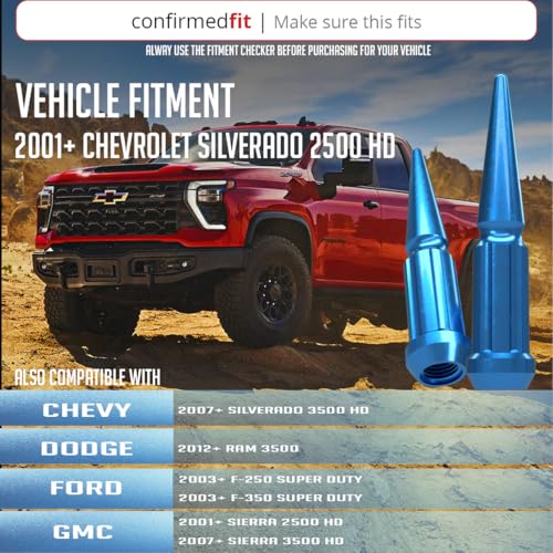 Image of Wheel Accessories Parts 32 Pcs + 1 Key M14x1.50 14x1.50 Thread Spike Spline 4.40 inch Long Lug Nuts Blue Truck Spline Hex Fits Ford F250 /350 Super Duty Silverado Sierra 2500 3500 Ram 2500 3500