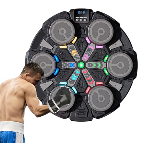 Music Boxing Machine with Boxing Gloves, Bluetooth Wall Mounted Punching Bag Target Pad with Rhythm Lights, 3 Modes, LED Score Display, Interactive Fitness Sport Toy Gift for Teens & Adults