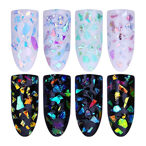Holographic Mermaid Nail Art Sequins Chunky Glitter Colorful Fluorescent Glass Paper Iridescent Flakes Sticker 3D Acrylic Paillette Manicure Decoration Accessories 4 Boxes #TOP1