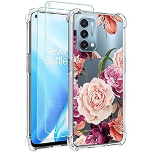 Osophter for Oneplus Nord N200 5G Case,Nord N200 5G Case with Screen Protector Flower for Girls Women Shock-Absorption Flexible TPU Rubber Phone Cases Cover for 1+Nord N200 5G(Purple Flower)