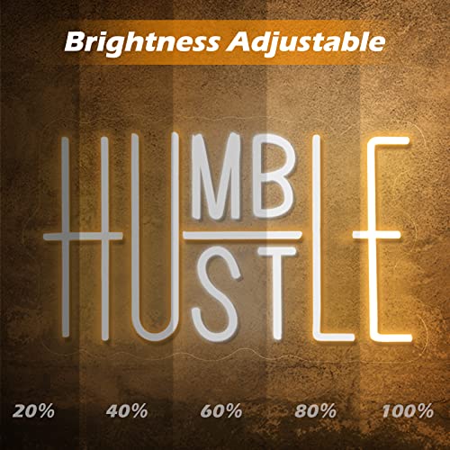 Hustle Led Neon Sign For Wall Decor, Humble Led Neon Lights Party Decorations, Usb Powered Switch Adjustable Brightness Led Neon Lights, For Office Room, Gym Room, Man Cave Decor (Yellow&White) #TOP3
