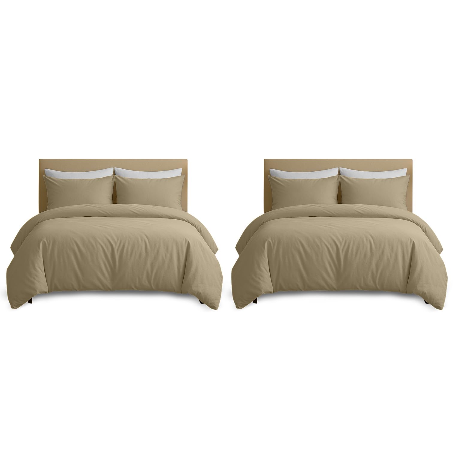 Hafaa Pack of 2 Super King Duvet Cover Set - Beige Bedding Brushed Microfibre 2 Quilt Covers with 4 Pillowcases 260 x 220 cm